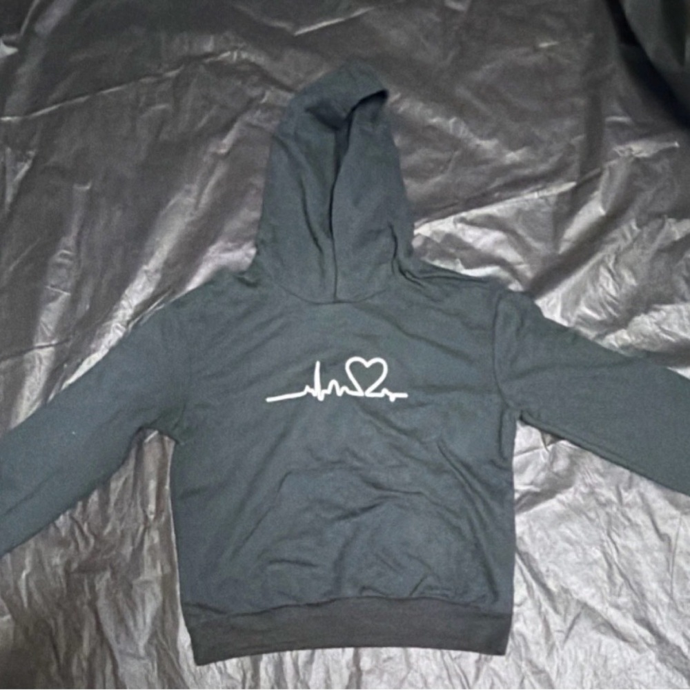 Kids Black Pullover Hoodie with Heartbeat Graphic